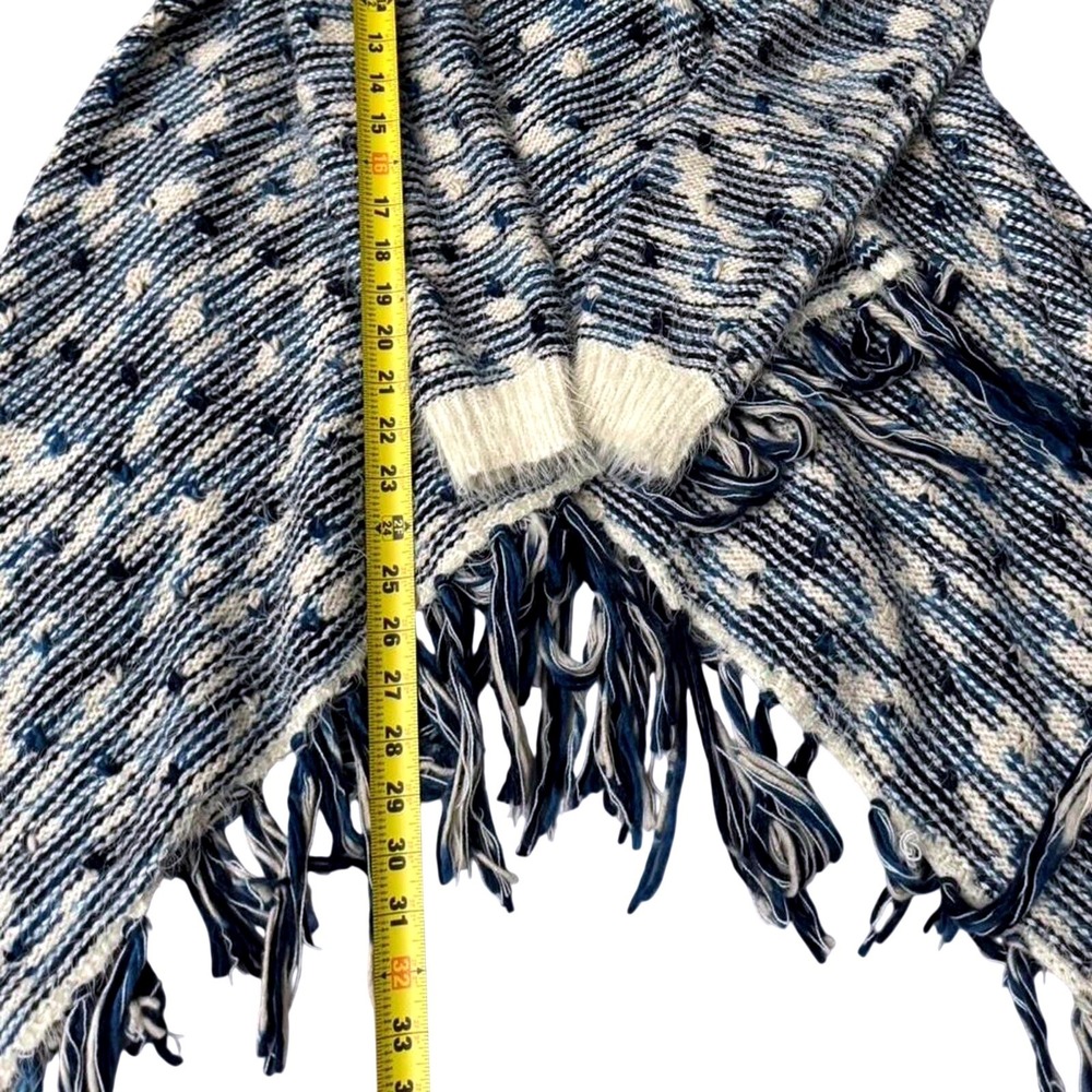 Yaira Open Front Fringe Cardigan Blue Space Dye Medium Boho Coastal Knit Sweater - Picture 6 of 6
